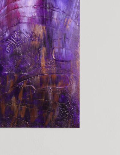 Luxurious purple painting featuring gold accents and captivating textures, ideal for interior design inspiration.
