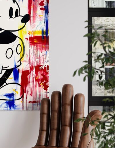 Colorful abstract Mickey Mouse painting evoking pop art nostalgia, perfect for luxury home decor.