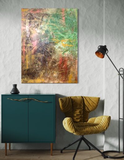 Luxurious abstract art piece, showcasing intricate textures and radiant colors, perfect for enhancing the ambiance of a chic urban loft.
